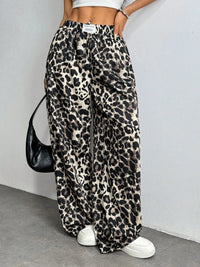 Loose-fitting Casual Pants With A Printed Leopard Pattern And An Elastic Waistband