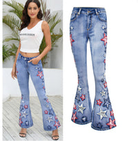 Embroidered Slim Slimming Washed Flared Pants