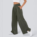 Womens New High-Waist Casual Wide-Leg Pants With Zippers And Pockets At The Hem