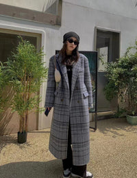 Checked Double-sided Wool Coat For Women Long Knee-length Autumn And Winter