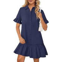 Women's Solid Color Loose And Versatile Button-up Shirt Dress