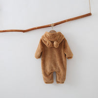 Infant Plush Warm Hooded Child Conjoined Romper