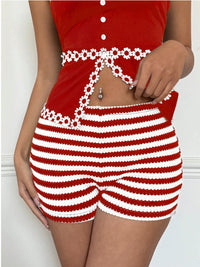 Fashionable Striped Sassy Low-Waist High-Stretch Womens Shorts