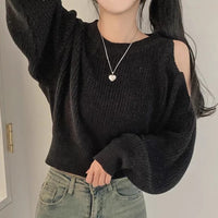 Dignified Hollow Off-the-shoulder Loose-fitting Long Sleeve Sweater