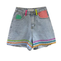All Match High Waist Slim Loose Raw Edge Denim Shorts Pants