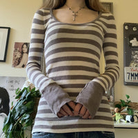Womens Striped Crew Neck Long Sleeve Top