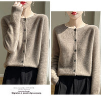 Round Neck Sweater Women's Simple All-match Cashmere Knitted Cardigan