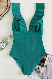 Ruffled Shoulder Strap Back Lace Adjustable Swimsuit For Women