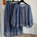 Round-neck Chinese-style Printed Loose-fitting Lightweight Linen Pullover Shirt