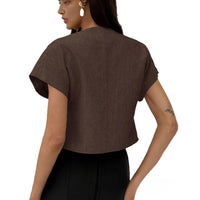 Wide-shoulder Waist-cinching Irregular Hem V-neck Slimming Sleeved Top
