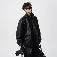 Mens Heavy Weight Retro American High-street Biker Leather Jacket For Spring