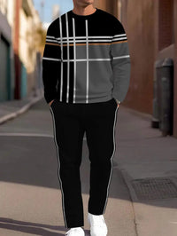 Fashion Line Printing Men's Round Neck Suit