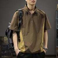 Men's Business Shirt Casual T-shirt American Half Zipped Stand Collar Shirt
