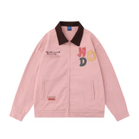 Color Letter Veneer Embroidery Contrast Color Lapel Denim Jacket