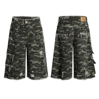Camouflage Casual Shorts Workwear Wide Leg Burrs Set Trendy Shorts