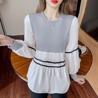 Striped Top Drawstring Long Sleeve Inner Wear Loose Shirt