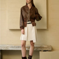 Stylish Zippered Leather Jacket With A Retro Biker-inspired Design And Long Sleeves