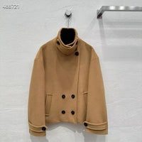 Elegant Stand Lapel Double Pocket Cashmere Short Jacket Coat