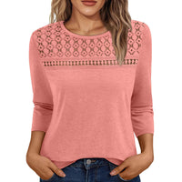Women's Round Neck Top Lace Hollow Breathable All-match Long Sleeve