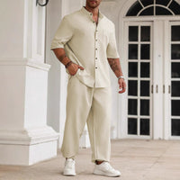 Men's Commuter Cotton And Linen Casual Button Short-sleeved Trousers