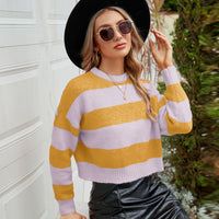 Outerwear Striped Contrast Color Mohair Sweater