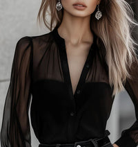 Black Sexy Elegant Mesh-Panel Blouse With A Sophisticated Vibe