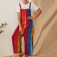 Women's Loose And Thin Cotton And Linen Printed Suspender Jumpsuit