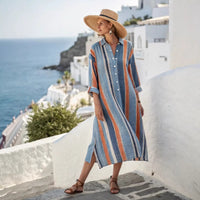 Casual Striped Chic Fashionable Retro V-Neck Elegant Womens Dress