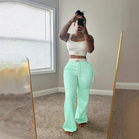 Womens Casual Contrasting Color Layered Loose Sporty Pants Set