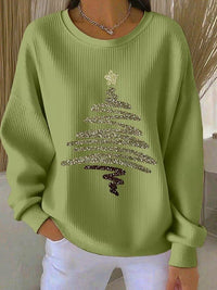 Womens 3D Christmas Tree-Print Corduroy Hoodie
