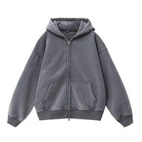 Fleece-lined Distressed Hooded Cardigan Sweater Women's Top