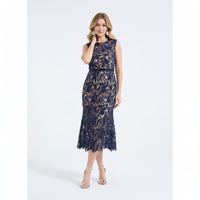 Lace Hollowed Out Sleeveless Waist Cinched Fish Tail Dress