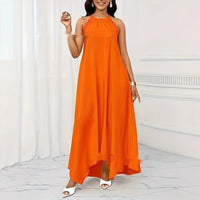 Women's Solid Colored Sleeveless Crew Neck Long Dress
