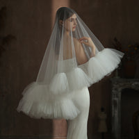 Heavy Industry Ruffled Bridal Veil White Double Layer Studio Travel Photo Exterior Puffy Soft Veil