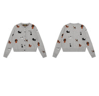 American Retro Gray Puppy Cardigan Sweater