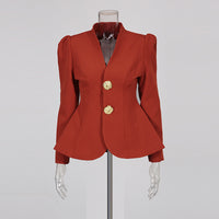 Retro Puff Sleeve Suit Two-Piece Set For Women