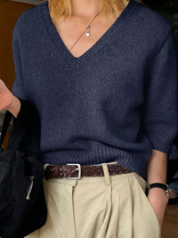 Women's Pure Color All-matching Elegant V-neck Knitted Sweater