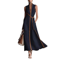 Stand-up Collar Sleeveless Casual Contrast-color Loose Dress