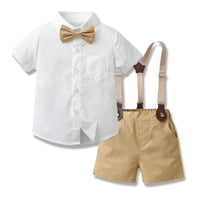 Children's Short-sleeved Cardigan Suspender Shorts Two-piece Set