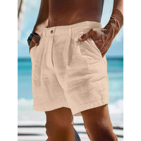 Men's Linen Shorts Button Pocket