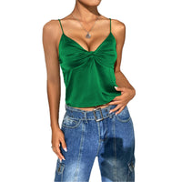 Womens V-neck Short Satin Velvet Solid Color Camisole