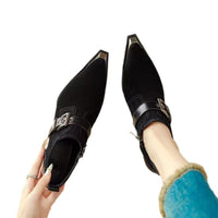 Retro-style Metallic Square-toe Chunky-heel Pumps