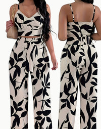 Sexy Backless Halter V-Neck Short Tank Top With Drawstring High-Waist Straight-Leg Pants