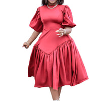 Ruffled Plus-Size Fashionable Puff-Sleeve Dress African Style