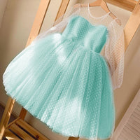 New Girl's Wedding Polka Dot Lace Long Sleeve Dress