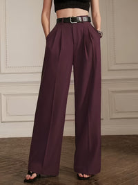Retro Purple High-waisted Pleated Wide-leg Pants