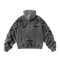 Winter American Retro Washed Distressed Hooded Fleece Lined Sweater