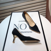 French High Heels Women's Spring New Fashion Metal Pointed Low-cut Stiletto Heel
