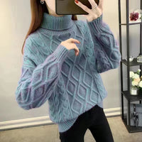 Women's Two-lapel Korean Style Lazy Style Solid Color Thick Twist Sweater