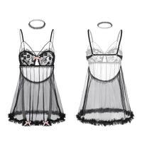 Uniform Mesh Embroidered Semi-Sheer Princess Nightdress